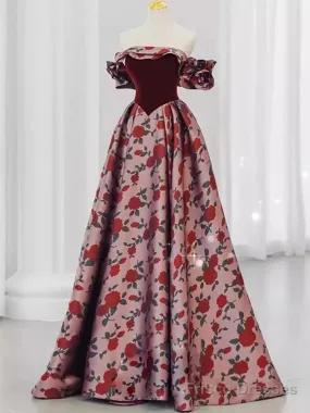 Beautiful A Line Off The Shoulder Long Floral Prom Dress