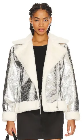 BLANKNYC Faux Leather Jacket in Metallic Silver