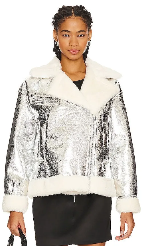 BLANKNYC Faux Leather Jacket in Metallic Silver