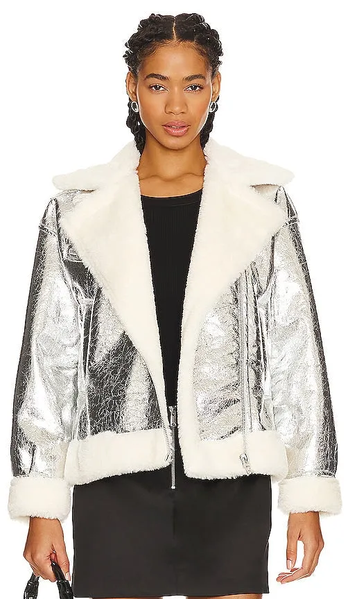 BLANKNYC Faux Leather Jacket in Metallic Silver