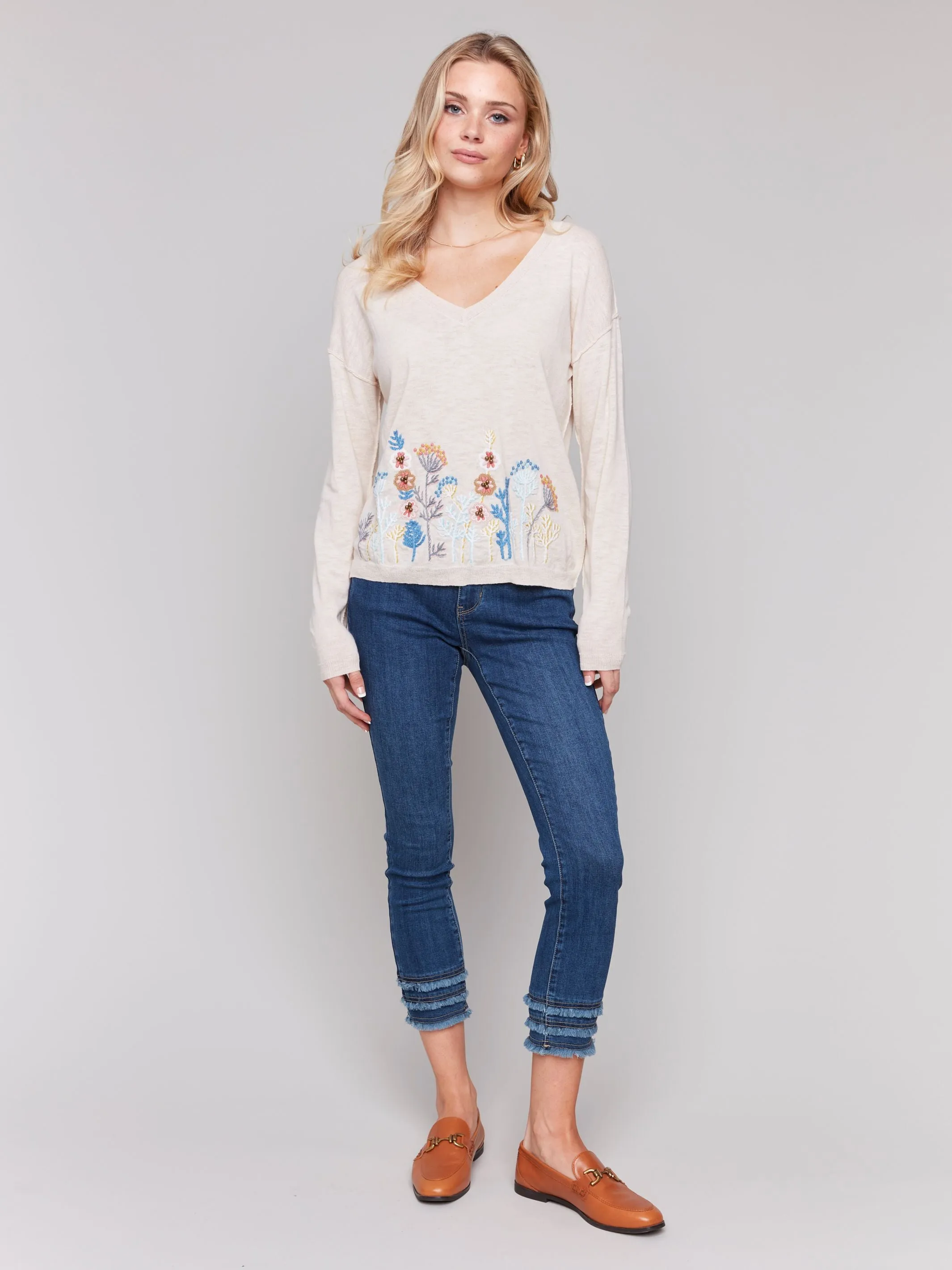 Charlie B Pullover Sweater  C2802-261B  Flowers