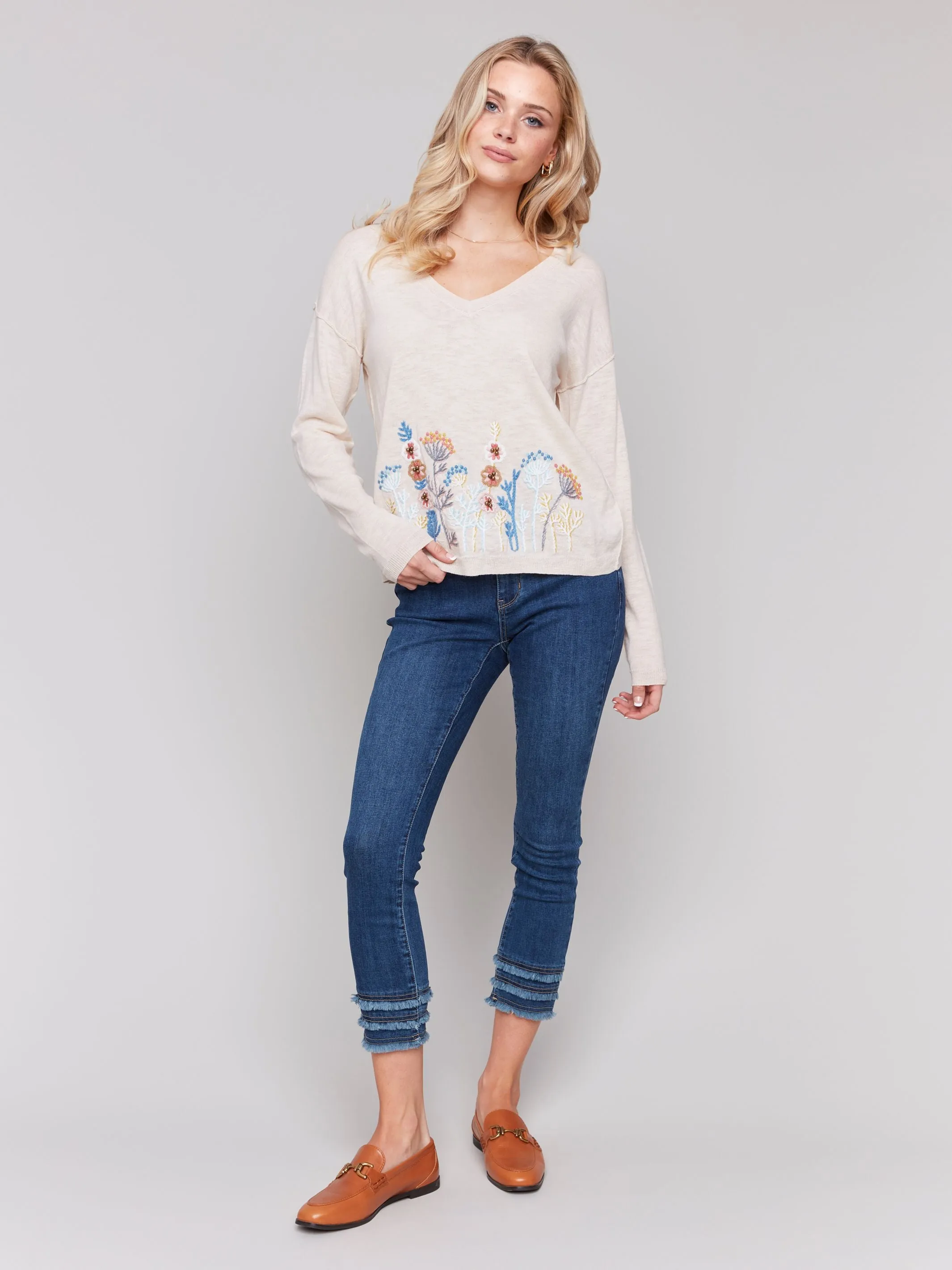 Charlie B Pullover Sweater  C2802-261B  Flowers