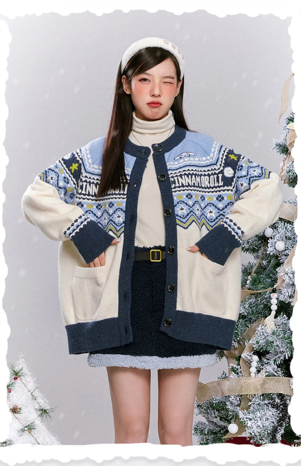 Cinnamoroll Round Neck Loose Knit Cardigan Sweater