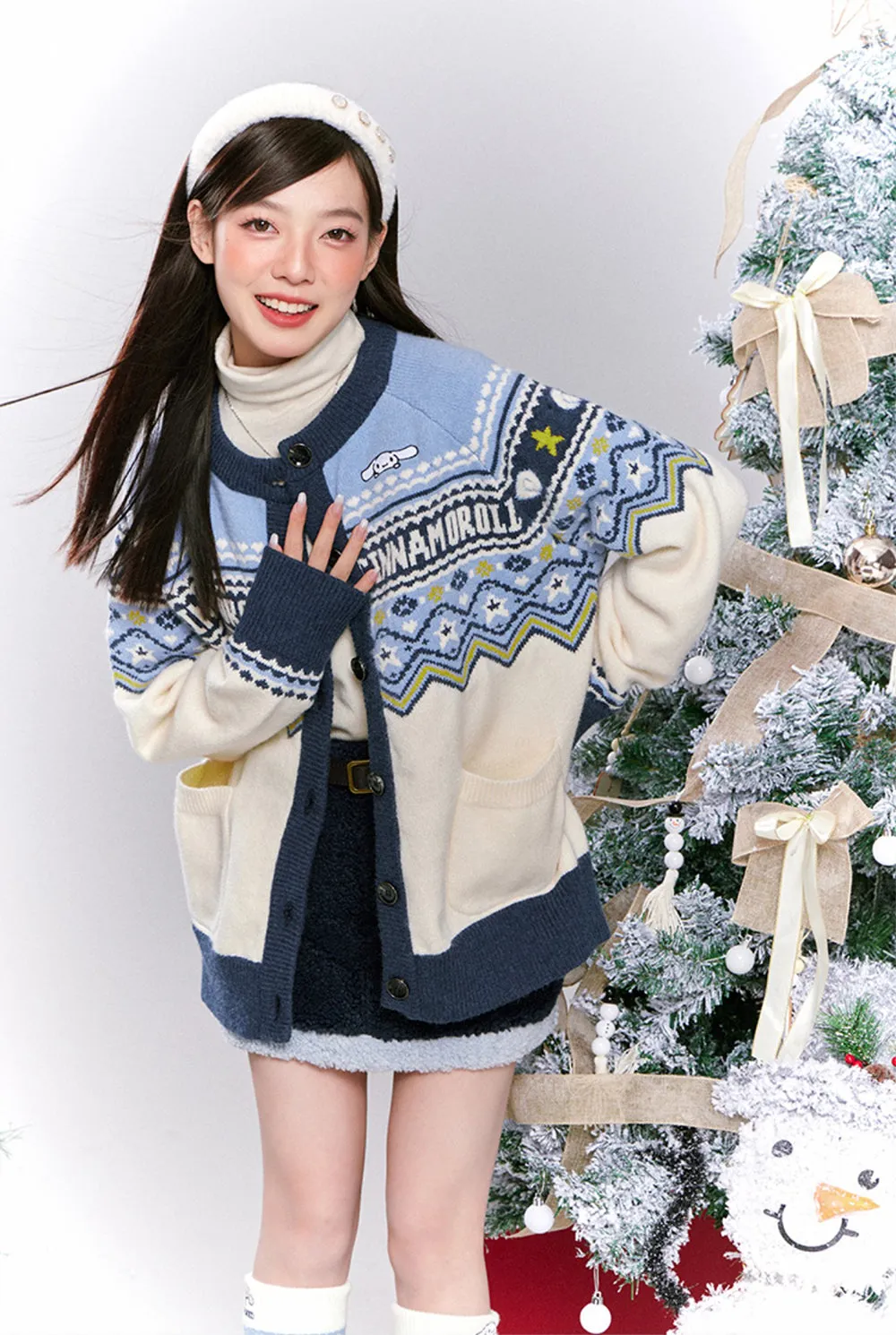 Cinnamoroll Round Neck Loose Knit Cardigan Sweater