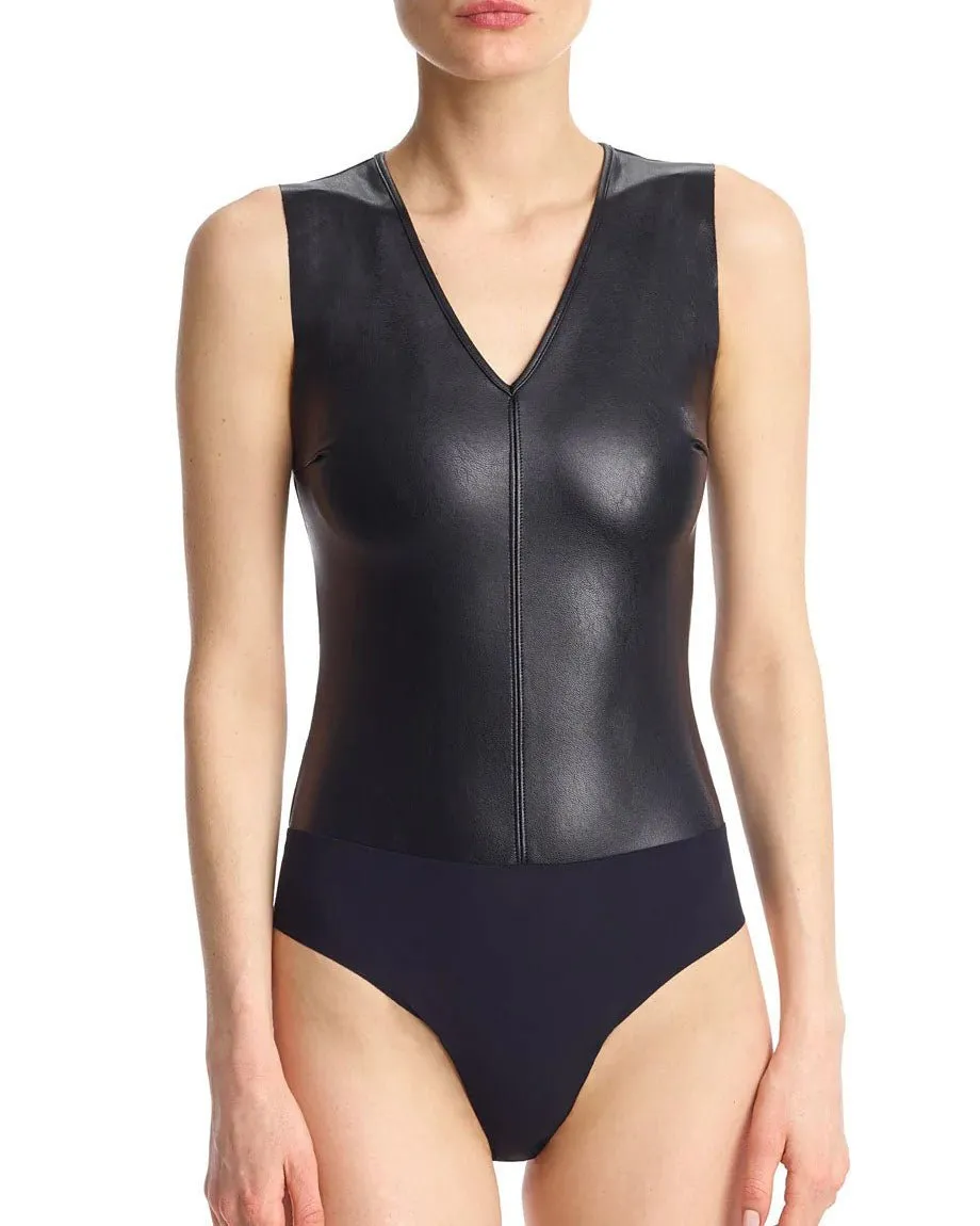 Commando Faux Leather V-Neck Bodysuit