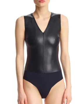 Commando Faux Leather V-Neck Bodysuit