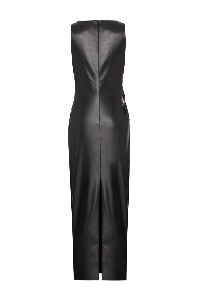 CUT-OUT FAUX LEATHER MIDI DRESS
