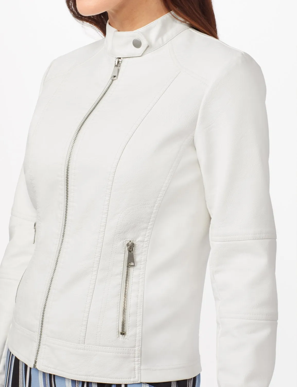 Faux Leather Zip Front Jacket