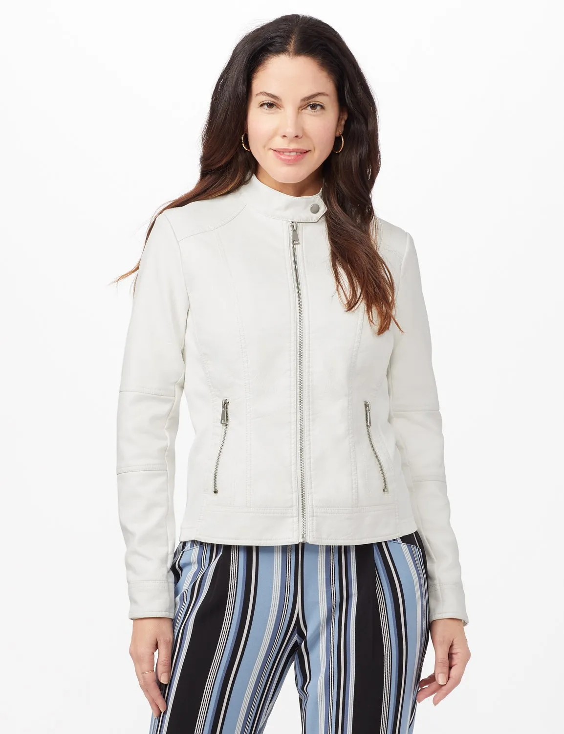 Faux Leather Zip Front Jacket