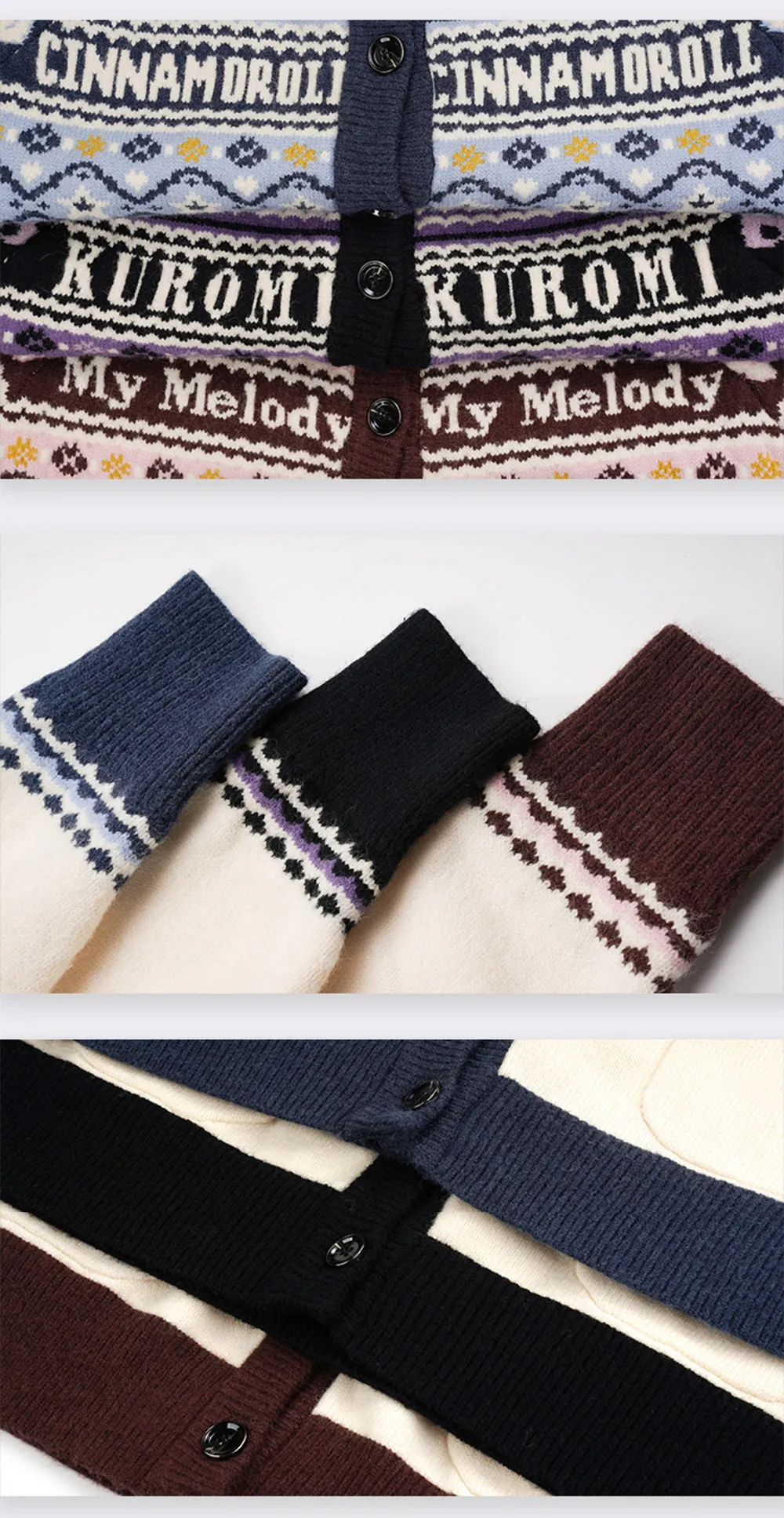 Kuromi Round Neck Loose Knit Cardigan Sweater