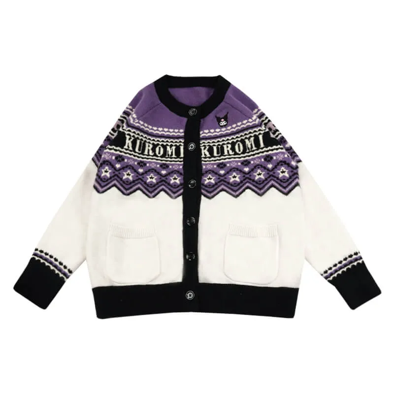 Kuromi Round Neck Loose Knit Cardigan Sweater