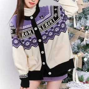 Kuromi Round Neck Loose Knit Cardigan Sweater