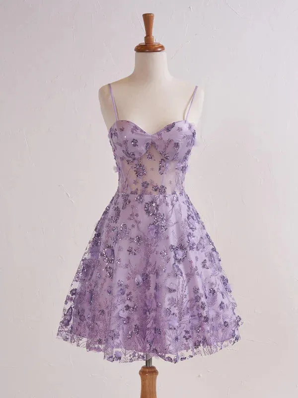 Lavender Graduation Dresses Floral Strapless Sweetheart Short Cocktail Dress