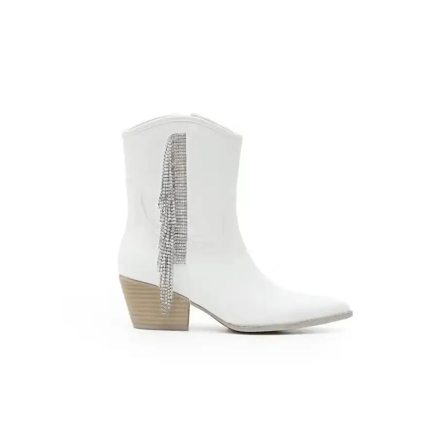 Layla White silver Fringe Booties