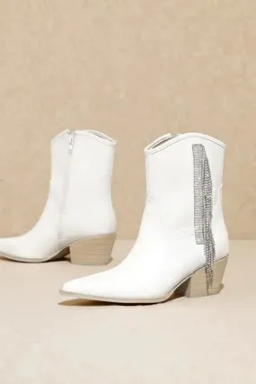Layla White silver Fringe Booties