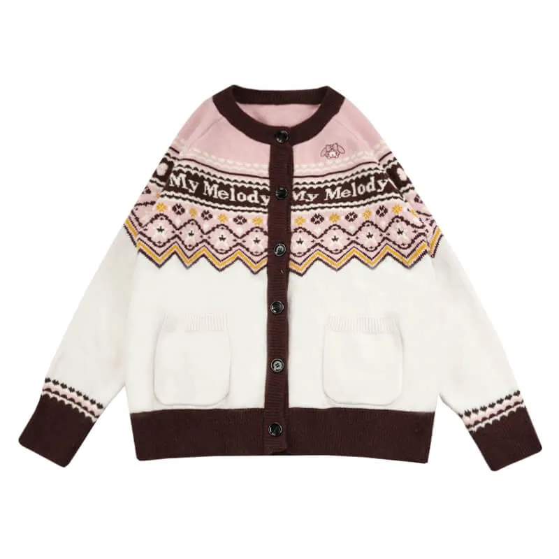 My Melody Round Neck Loose Knit Cardigan Sweater
