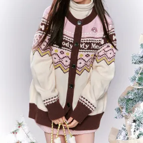 My Melody Round Neck Loose Knit Cardigan Sweater