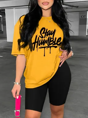 Stay Humble Letter Print Tee – Unisex 90s-Inspired Style