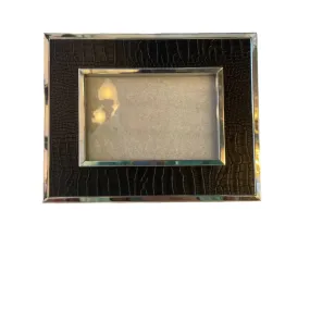 Torre & Tagus Photo Frame, Black Faux Gator Leather