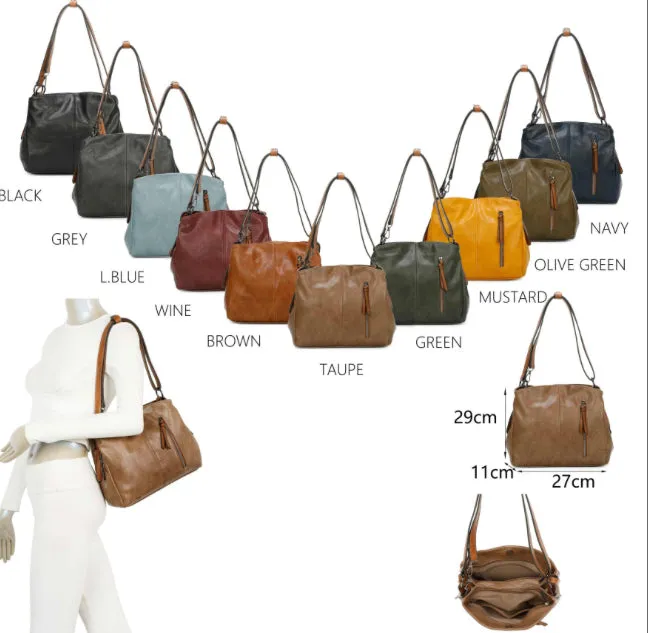 Two-tone slouch bag with adjustable shoulder strap