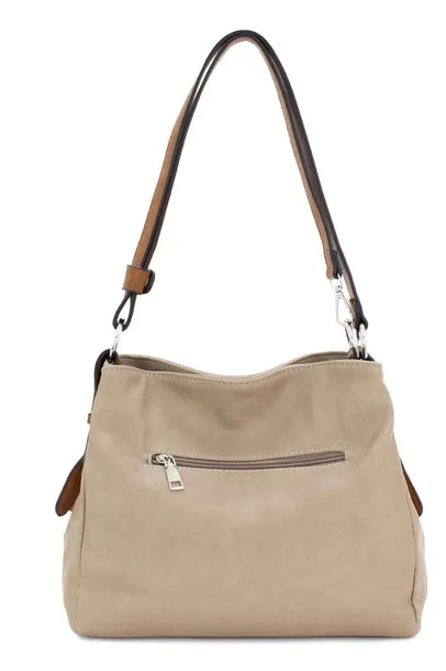 Two-tone slouch bag with adjustable shoulder strap