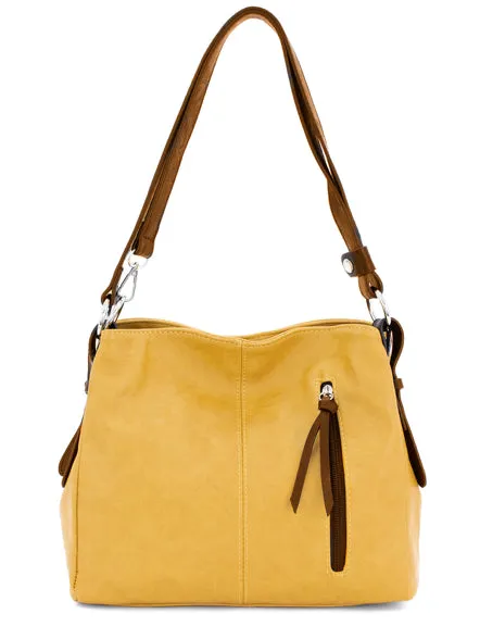 Two-tone slouch bag with adjustable shoulder strap