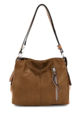 Two-tone slouch bag with adjustable shoulder strap