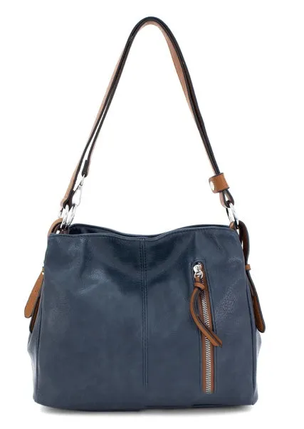 Two-tone slouch bag with adjustable shoulder strap