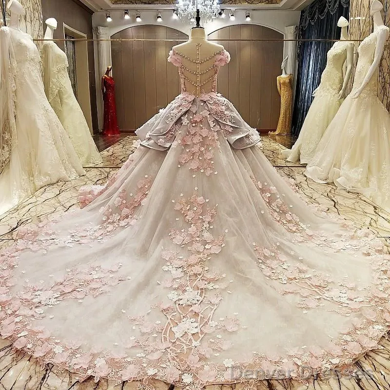 Vintage Floral Lace Flower Wedding Dresses Ball Gowns