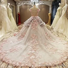 Vintage Floral Lace Flower Wedding Dresses Ball Gowns