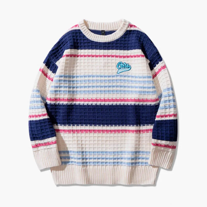 Waffle Pink Core Aesthetic Lazy Sweater