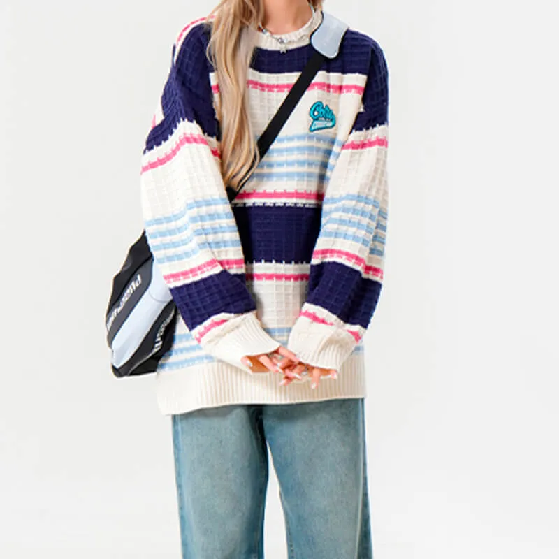 Waffle Pink Core Aesthetic Lazy Sweater