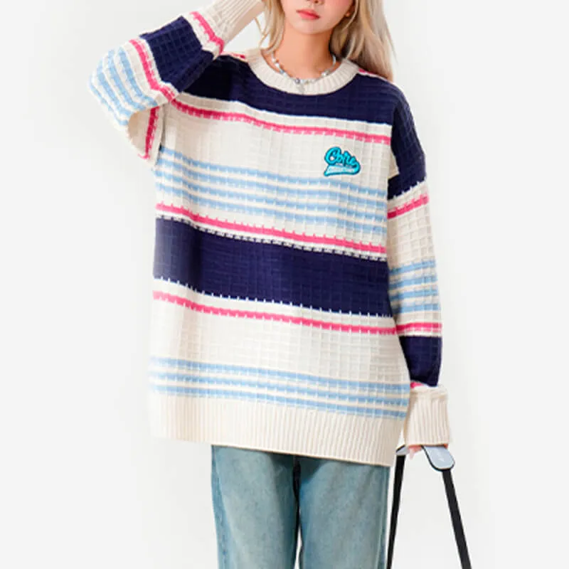 Waffle Pink Core Aesthetic Lazy Sweater