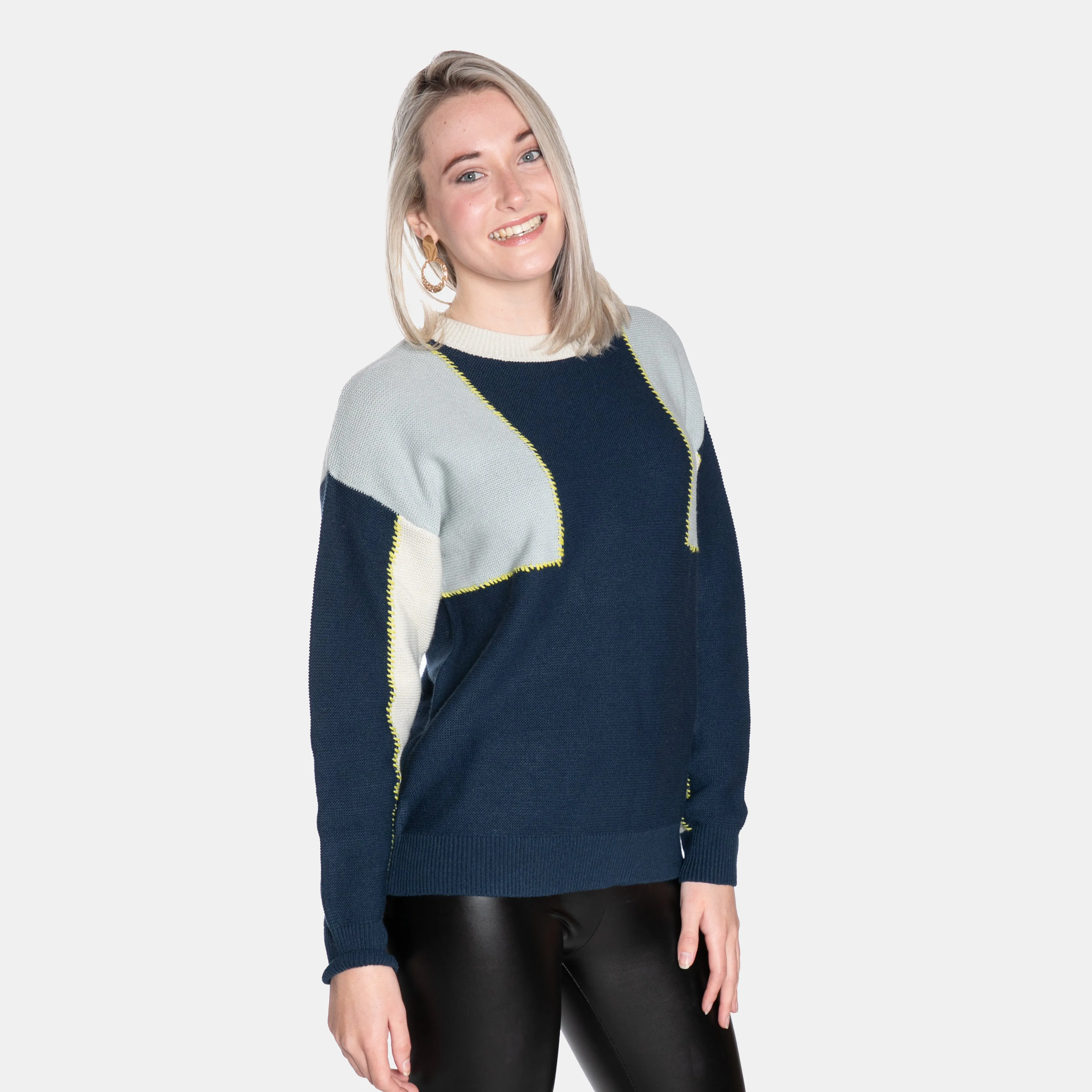 Women's Colour Blocking Ribbed Crew Neck Knit Marilyn Jersey