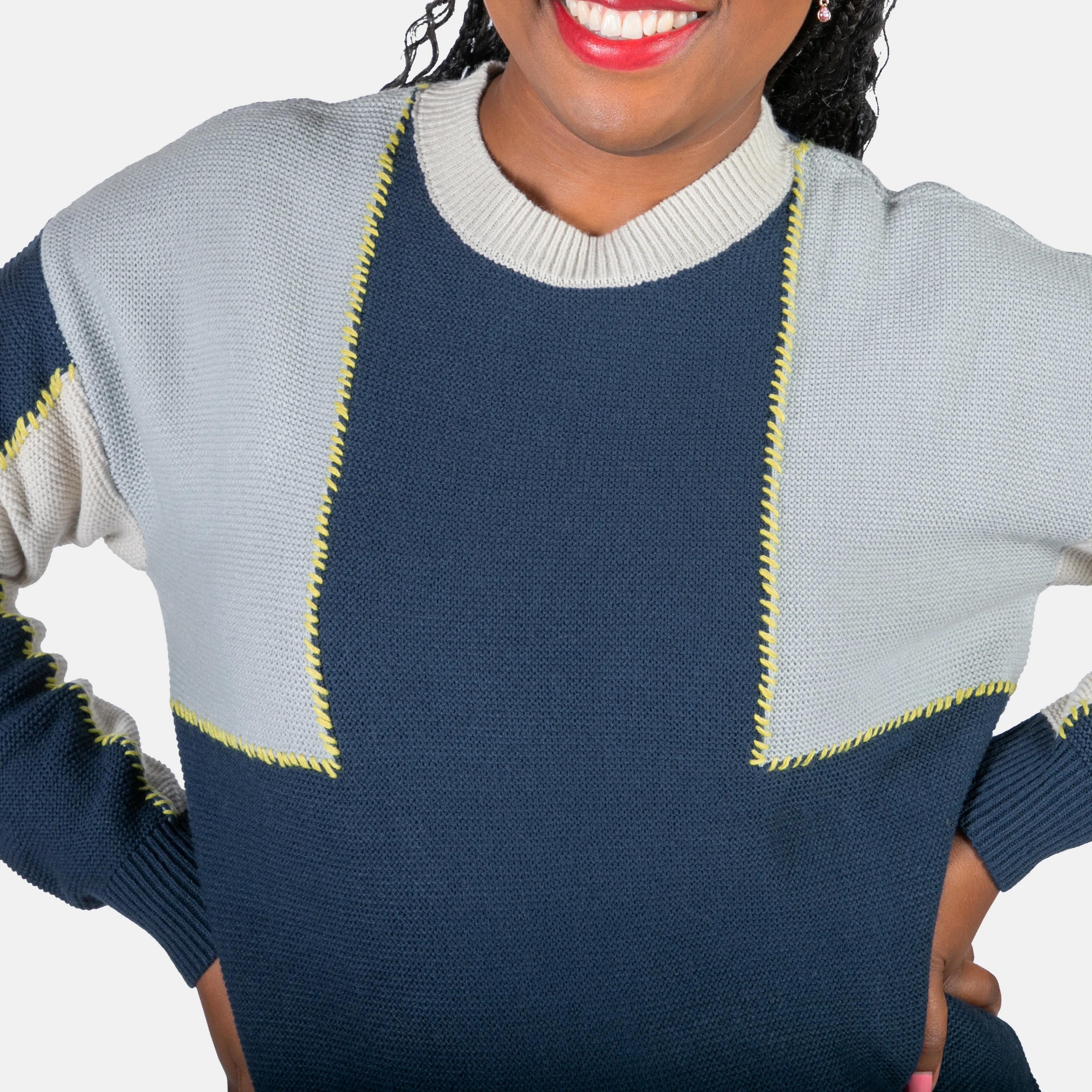 Women's Colour Blocking Ribbed Crew Neck Knit Marilyn Jersey