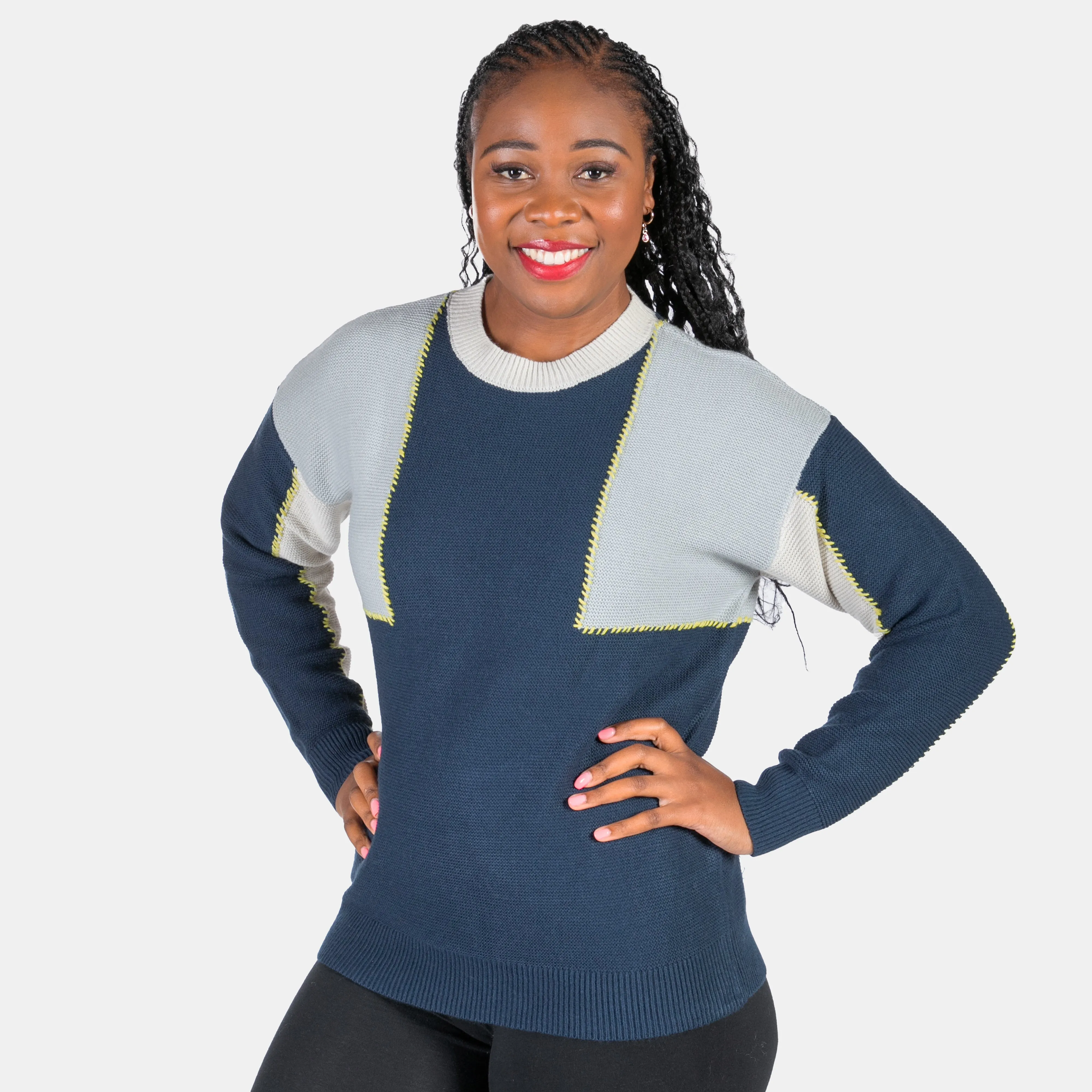 Women's Colour Blocking Ribbed Crew Neck Knit Marilyn Jersey