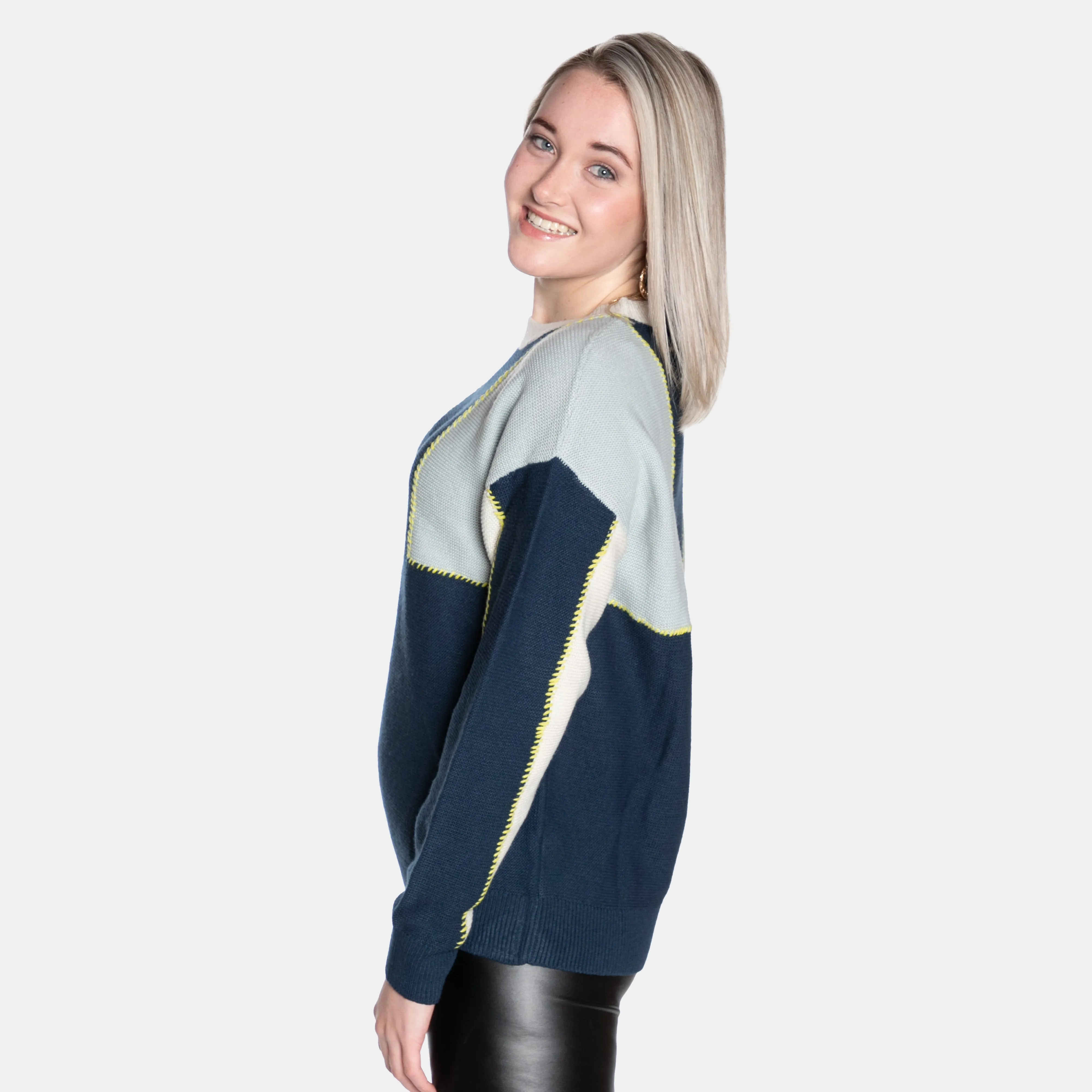 Women's Colour Blocking Ribbed Crew Neck Knit Marilyn Jersey