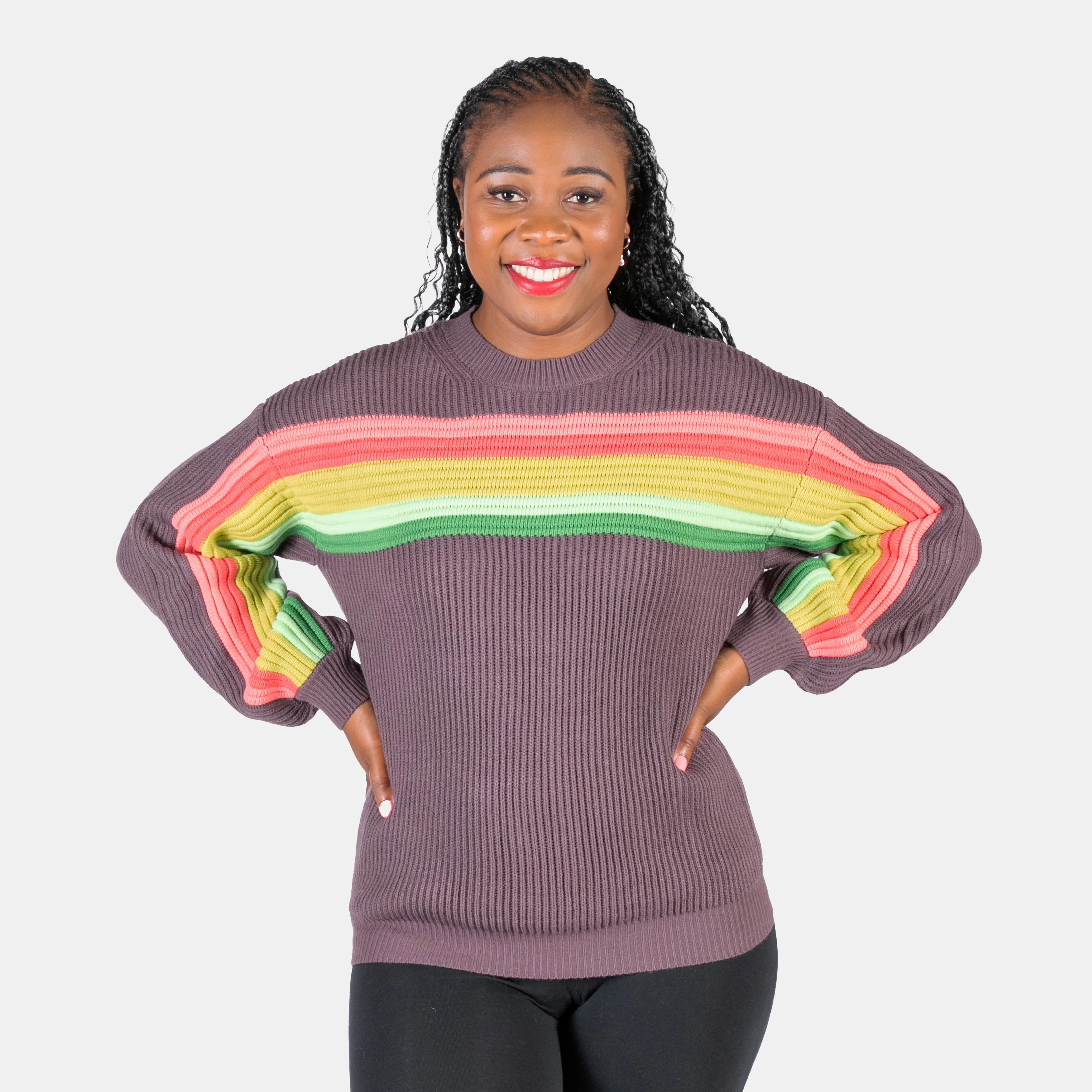Women's Multicolour Striped Knit Crew Neck Venus Jersey