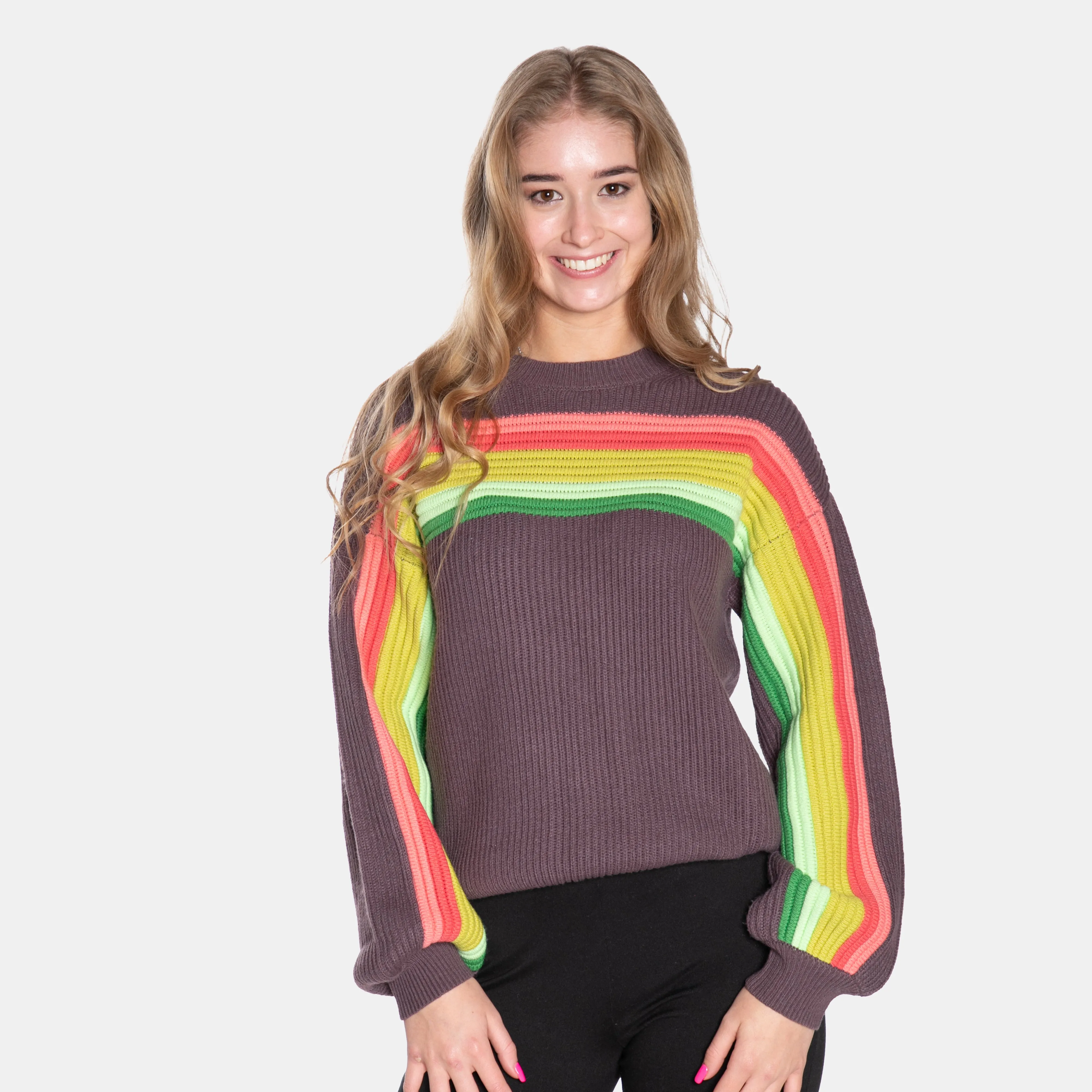 Women's Multicolour Striped Knit Crew Neck Venus Jersey