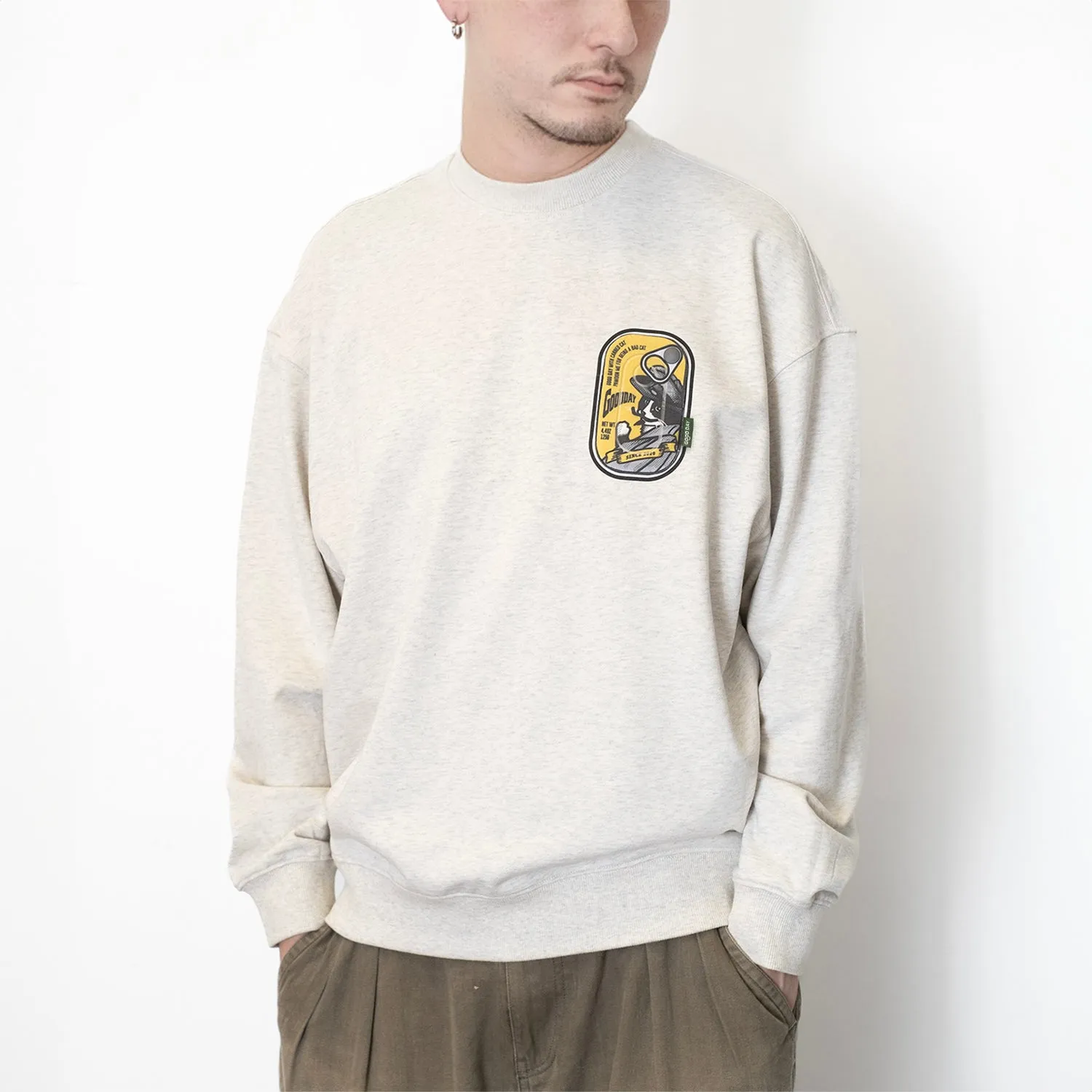 (ZW437) Canned Cat Graphic Pocket Sweater